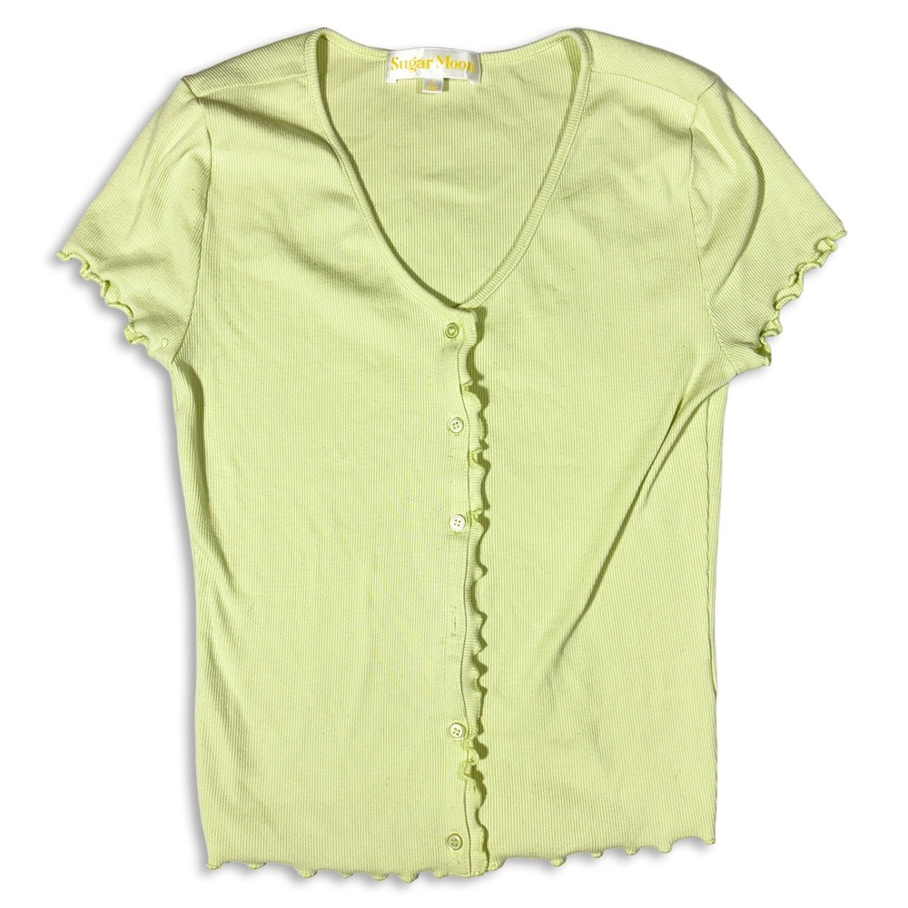Sugar Moon Juniors Short Sleeve Size Button Up Lemon Yellow Size L